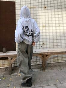 休闲宽松拉链卫衣外套，复古美式街头风春季款 - 灰色 - 查看 5