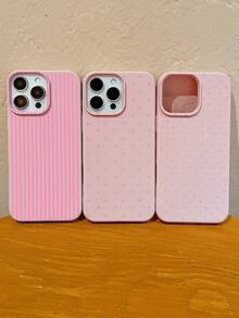 3pcs Set Soft Faux Leather Texture Bowknot/Stripe/Polka Dot Phone Case, Cute Girly Aesthetic Design, Shock-Resistant Protective Cover Compatible With IPhone & Galaxy - Multicolor - View 2