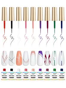 15毫升凝胶指甲油，凝胶眼线笔，指甲油套装/单瓶装 - 9种颜色。凝胶眼线指甲油颜色：红色、黑色、白色、粉色、裸色、紫色、酒红色、绿色、藏青色。可剥离UV凝胶指甲油，内置精细指甲刷。瓶装。女士礼品。 - 彩色 - 查看 15