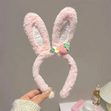 1pc Cute Street Style Women Strawberry Flower Rabbit Ear Headband, Rabbit Headband Hair Accessory Hair Band Diadema Hair Hoop - Multicolor - View 4