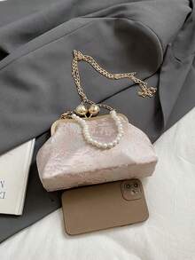 Túi xách trang trí ngọc trai với họa tiết hình học ngẫu nhiên và graffiti, kiểu dáng thanh lịch, thích hợp cho tiệc tùng và mua sắm. - Hồng - Xem 9