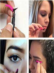 1 Pair Wing-Shaped Eyeliner Stamp, Eyeshadow Stencil, Makeup Template, Shaping Beauty Tool Accessory, Classic Style Or Dramatic Style - Pink - View 4