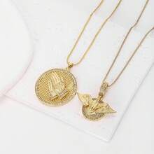 1 pieza Collar con colgante redondo de cobre chapado en oro de 18K, joyería minimalista de lujo como regalo para mujeres - Dorado - Ver 8