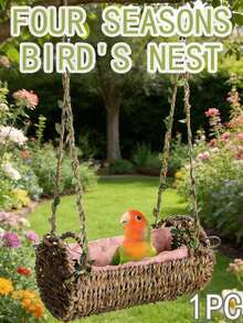 All-Season Parrot Nest Pad - Suitable For Parrot And Parakeet Rattan Swing Bed Toys. Woven Hanging Hammock Suitable For All Seasons, Parrot Hanging Hammock Swing, Handwoven Bird Nest, Hanging Bed Chair, Seaweed Woven Hanging Bed, Year-Round Bird Nest, Warm Bird Nest Hammock, Hooked Rattan Swing, Bird Cage Accessories. - A - View 11