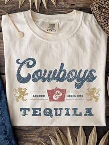 Cowboys And Tequila, Western Svg, Vintage Cowboy Shirt, Barbecue Party Wear, Fun Cowboy Rel, Tequila Lovers , Western Style - màu đen - Xem 1