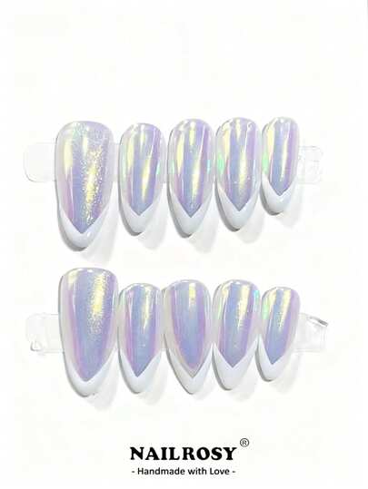 nailrosy 10pcs Gold French Tip Press On Nails | Short Oval Reusable False Nails | Classy Minimal Handmade Acrylic Nail Set|Wedding Nails |Cute Nails |Gift For Her, Essential Nails, Daily Nails,Rhinestone