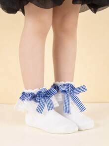 1 Pair Cotton Children's Lace Plaid Bow Ruffle Dance Princess Fashion Versatile Party Socks - Multicolor - View 5