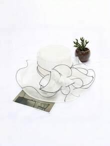 女士夏季遮阳帽，欧根纱法式宽檐，透气网眼，修饰脸型 - MZ2636 - 查看 6