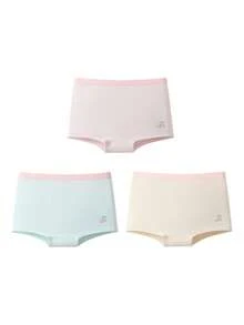 Annil [3A Antibacterial Pure Cotton Crotch] 3-Pack Girls' Modal Baby Skin Boxer Briefs For Development - Combination 02 (Skin Tone + Porcelain Powder + Light Green) - View 9