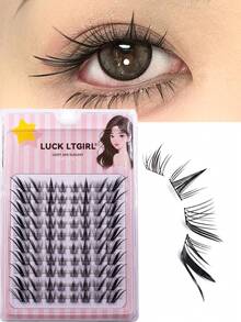 80pcs/Set Genius Oblique Winged Fox Curl False Eyelashes, Transparent Stem, Natural Messy Wild Cartoon Fairy C-Curl Lashes - C - View 6