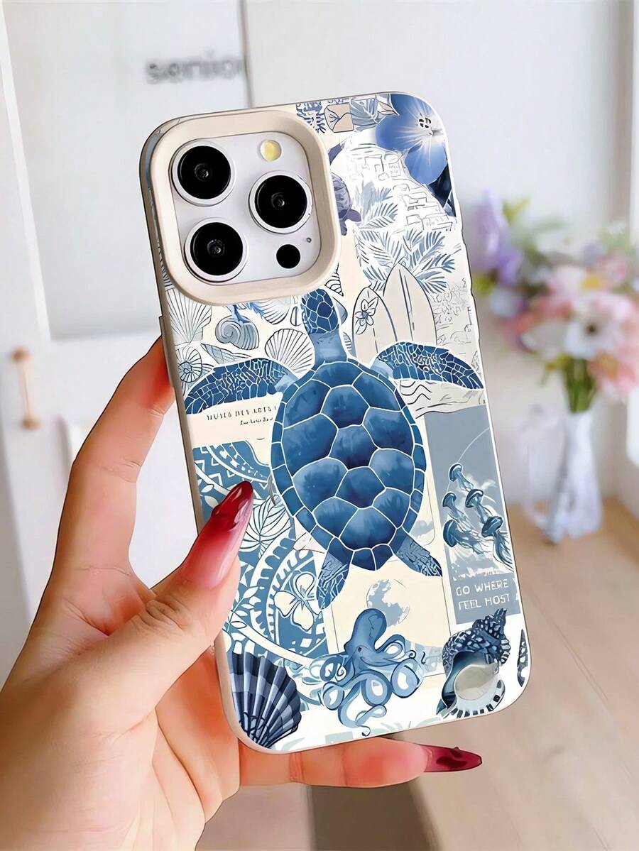 1 pieza Funda de teléfono suave y elegante con patrón de tortuga marina personalizada, a prueba de golpes, de borde recto y de color blanco lechoso con líquido, compatible con iPhone 16 Pro Max/16/16 Pro/16 Plus/15/15 Pro Max/15 Pro/11/12/13/14 Pro Max/11 Pro/11 Pro Max/12 Pro/12 Pro Max/13 Pro/13 Pro Max/14 Pro/14 Pro Max - Multicolor - Ver 1