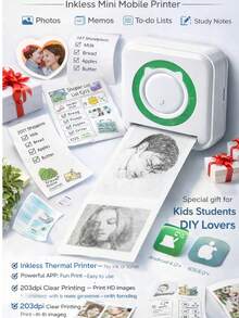 Mini Portable Thermal Printer, Inkless Blue-Tooth Photo & Label Printer For Students, Compatible With IOS & Android - Multicolor - View 3