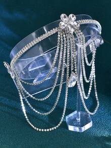 1pc Bohemian Bridal Forehead Tassel Headband Wedding Headwear Bridal Jewelry Rhinestone Headpiece Hair Accessories Vintage Women Tiaras Head Chain,Festival,Birthday - Silver - View 7