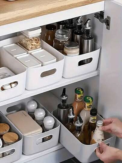 1/3 Stück mehrzweck weiße Kunststoff Rechteckige Aufbewahrungskorb mit Griff, geeignet für Küchenschrank, Badezimmer, Speisekammer, kann zum Aufbewahren von Gewürzen, Snacks und täglichen Bedarfsartikeln verwendet werden