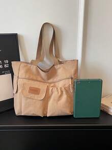 1pc Casual Tote Bag, Japanese Style Minimalist Large Capacity Shoulder Bag, Handbag, Book Bag, Student Bag - Multicolor - View 8