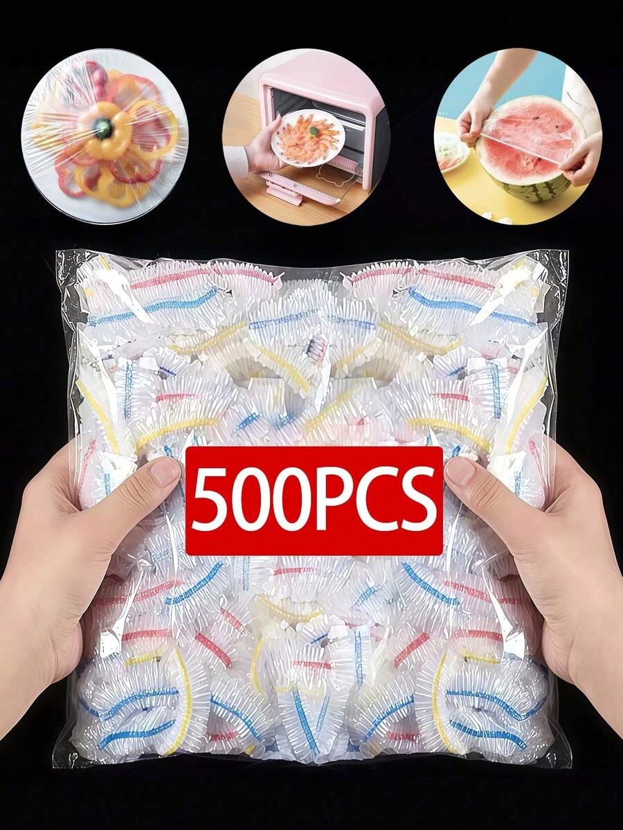 100片一次性保鲜膜，弹性自封设计，适用于覆盖碗碟以保存剩菜剩饭，家用。 - 彩色 - 查看 1