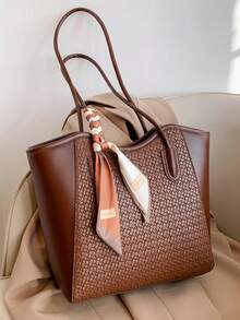 2026 New Large Capacity Women's Shoulder Bag With Scarf, Commuter Handbag, Elegant Versatile Casual Tote Bag - Coffee Brown - View 1