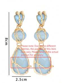 新款波西米亚风树脂石长款吊坠耳环，轻盈奢华合金网状耳环，几何水滴耳环 - 藍色 - 查看 5
