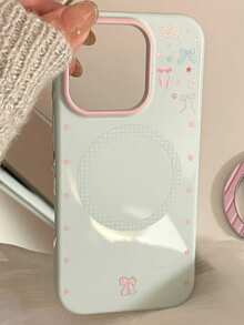 极简闪亮蝴蝶结磁吸手机壳，适用于 17/16/15/14/13/12/11 - 薄荷綠 - 查看 2