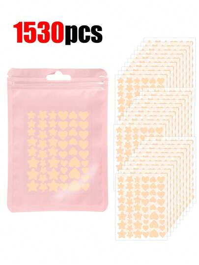 1530/1020/510/102 张，每张 51 片：星星贴纸、五角星贴纸、爱心贴纸、面部装饰贴纸，颜色包括粉色、黑色、米色、黄色、白色、透明色、蓝色、绿色、紫色，适用于照片装饰、面部彩绘、派对装饰、万圣节和圣诞节节日装饰、各种活动和聚会，性价比高，适合批量购买，美容工具，价格实惠，女士礼物，圣诞礼物