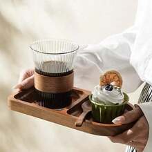 1pc Rosewood Coffee Tray, Food Tray, Snack Tray, Dessert Tray, Cake Tray, Suitable For Cafe, Restaurant, Living Room - 1pc Coffee and Snack Tray - View 1