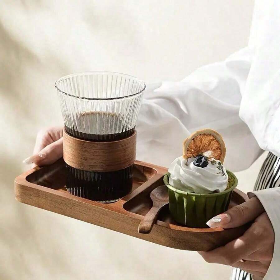 1pc Rosewood Coffee Tray, Food Tray, Snack Tray, Dessert Tray, Cake Tray, Suitable For Cafe, Restaurant, Living Room - 1pc Coffee and Snack Tray - View 1