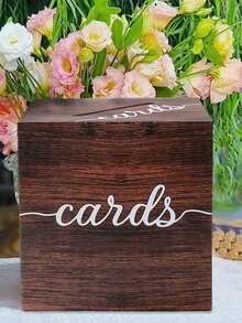 1 Peça Caixa de Cartões de Casamento Rústica, Caixa de Cartões de Casamento com Folha de Ouro "Cards", Decoração de Casamento, Decoração de Chá de Panela, Decoração de Aniversário, Decoração de Casa, Decoração de Quarto, Porta-Cartões Elegante para Recepção de Casamento e Festa de Aniversário, Decoração de Mesa para Cerimônia de Formatura, Perfeito para Presentes de Casamento, Cartões de Aniversário e Desejos de Formatura - multicolorido - Visão 7
