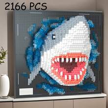 鲨鱼3D立体墙饰迷你积木套装，动物造型墙饰积木套装，创意墙饰相框积木，独特家居墙面装饰或桌面摆件，DIY成人装饰品，创意艺术积木，理想的成人生日圣诞玩具礼物 - 彩色 - 查看 14