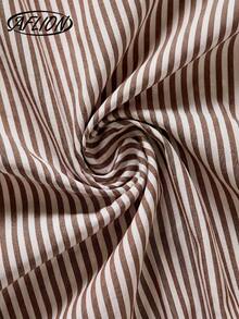 Aflion 女士新款春夏蓝白条纹深V领系带荷叶边下摆无袖迷你连衣裙 - 柔软舒适，性感甜美，俏皮风格，适合情人节约会、狂欢派对、度假、购物、音乐节等场合。 - 棕色 - 查看 6