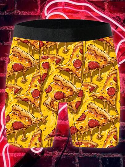 1 paquete de pantalones cortos de novedad para hombres, calzoncillos de hombres con estampado divertido de pizza de queso, ropa interior con estampado de comida personalizada, de tejido de punto, transpirable y que absorbe la humedad, suave y delicado en la piel, calzoncillos deportivos y casuales para hombres.