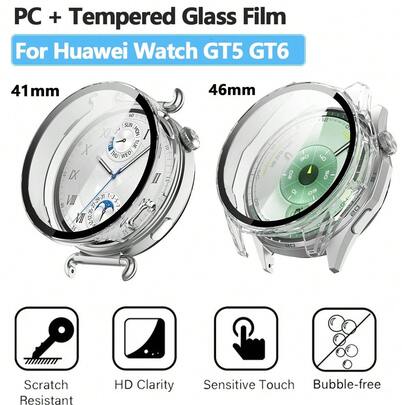 Compatible With Huawei Watch GT6 GT5 46mm 41mm Scratch Resistant Glass Screen Protector Hard PC Case Durable Scratch Proof Shockproof Lightweight Protective Cover For Smartwatch