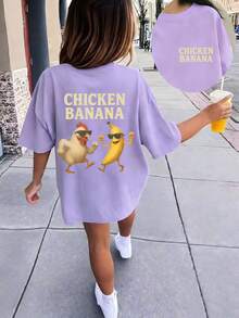 Tween Girls' Casual Funny Print Crew Neck Short Sleeve T-Shirt, Summer Top - Mauve Purple - View 3