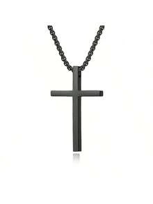 4件套男士时尚简约首饰套装，黑色十字架吊坠项链、手链和2枚戒指 - 彩色 - 查看 5