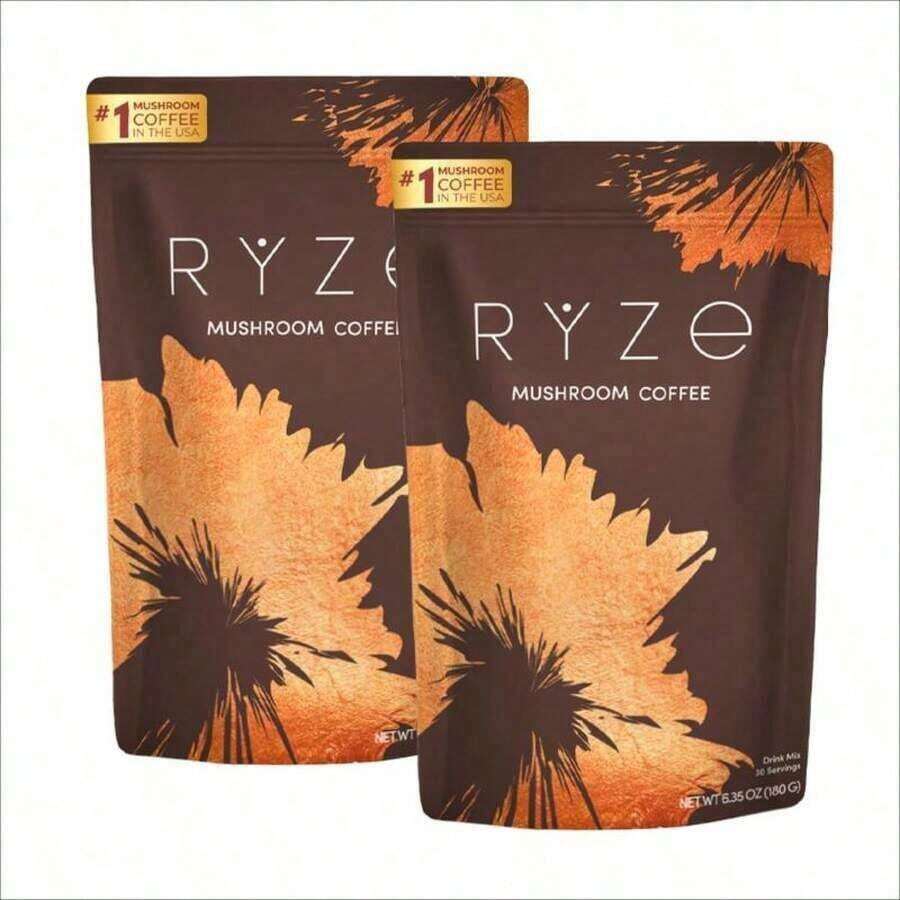 RY.ZE Organic Mushroom Coffee 2-Pack | USDA Organic | #1 Mushroom Coffee In The USA | 30 Servings Per Bag (6.35oz / 180g Each) | Dietary Supplement - 60 Servings - 查看 1
