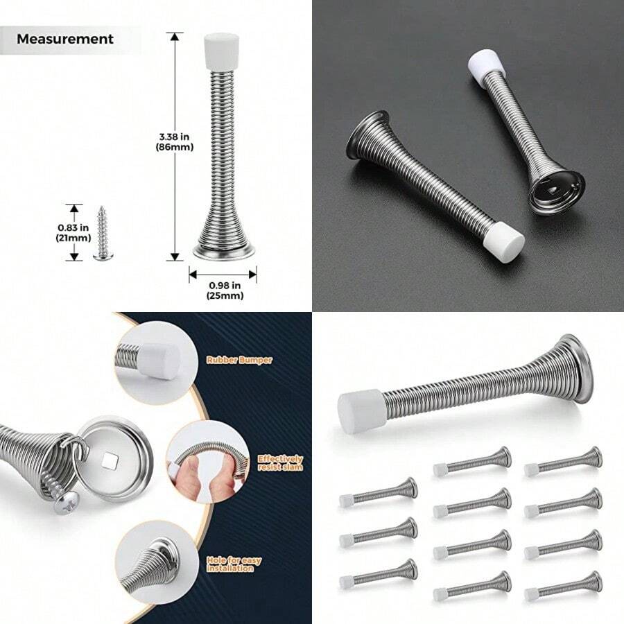 Door Stoppers 12 Pack Spring Door Stops With Rubber Bumper Satin Nickel Door Stoppers For Bottom Of Door - Satin Nickel - View 1