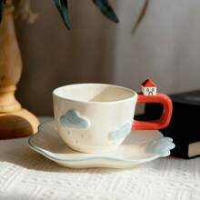 1 Set Creative Hand-Pinched & Painted 3D Cloud House Ceramic Coffee Cup & Saucer - Multicolor - View 6