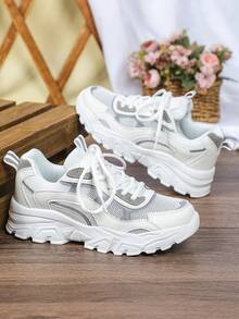 Giày thể thao nam, phối màu trắng và xám tối giản, giày đế xuồng, giày thể thao ngoài trời, giày chạy bộ đa năng, giày tập gym đế dày, unisex, phong cách retro sinh viên. - tro trắng - Xem 5