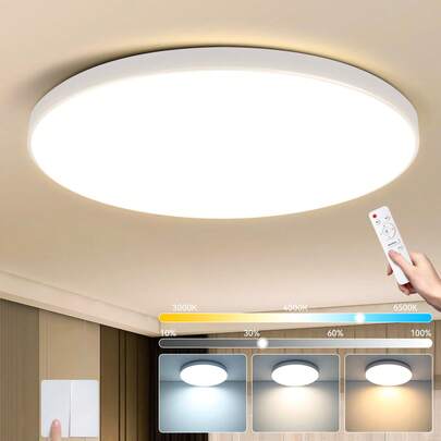 CANMEIJIA Remote Control Color Changing Ceiling Light, Large Size LED Ceiling Lamp, 3-Color Adjustable 3000K/4000K/6500K/RGB Round Panel Light, Dimmable Color Temperature, 85V-265V/180V-265V Voltage, Easy Installation Suitable For Bathroom/Bedroom/Living Room/Study/Closet/Kitchen/Hallway/Dressing Room/Rental House/Small Room, Choose Suitable Color Based On Usage Needs