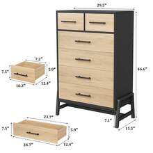 Huisuilinss 5/6 Drawer Dresser,Tall Dresser For Bedroom,Modern Chest Of Drawers,Freestanding Wood Storage Organizer With Deep Drawer For Living Room Entryway Hallway - Tủ 6 ngăn kéo màu gỗ đen - Xem 3