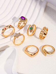 7pcs/Set Unique Design Elegant Star Stacking Rings Set, Suitable For Men And Women, Ideal For Holidays, Parties, Daily Wear, Birthday Gifts, Jewelry Gifts - Multicolor - View 3