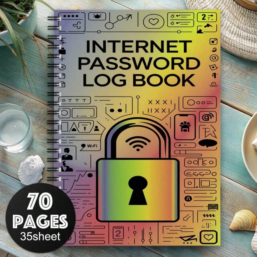 Sổ ghi mật khẩu thiết kế khóa WiFi & hơn 70 trang quản lý mật khẩu - Sổ nhật ký bảo mật công nghệ, được trang bị biểu tượng vân tay & nhận diện khuôn mặt, trình tạo mật khẩu, biểu tượng khóa mã hóa, cung cấp không gian lưu trữ an toàn cho gia đình/văn phòng - Dành cho tài khoản trực tuyến, mạng WiFi, xác thực hai yếu tố - Hệ thống quản lý mật khẩu dạng gáy xoắn. - A5 - Xem 1