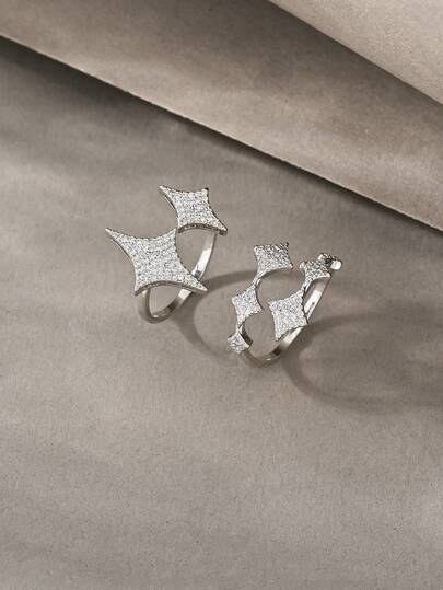 925 Silver Color Layered Connected Rings, Elegant Luxury Rings Suitable For Daily Wear, Dates, Parties And Gifts