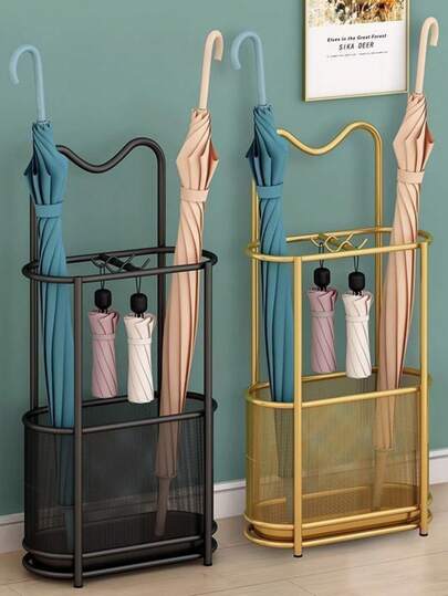 1个现代豪华金属伞架，伞架，带挂钩的家居玄关收纳架，略有瑕疵