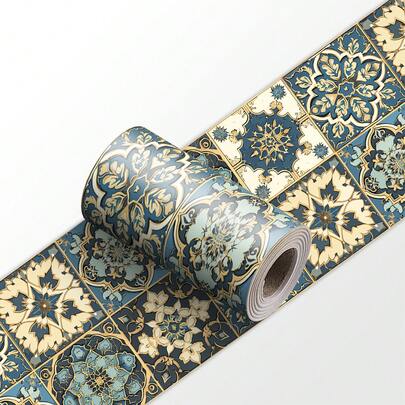 1pc Vintage Floral Pattern Kitchen Sticker, Self-Adhesive Removable PVC Flat Wall Decal, Suitable For Home, Kitchen, Room, Wall Decor