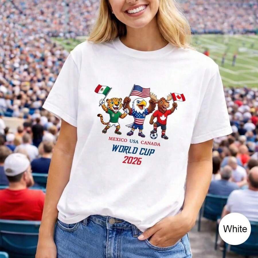 World Cup 2026 Shirt Mexico USA Canada, Mascot Soccer Graphic Tee, Football Fan Gift, World Cup Family Matching Shirt - 白色 - 查看 1