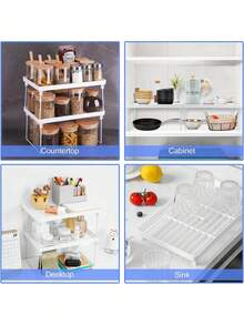 1 Bộ kệ đựng đồ nhà bếp màu trắng có thể xếp chồng lên nhau, kệ mở gấp gọn làm từ chất liệu PP và kim loại bền chắc, đa năng dùng cho phòng tắm, mặt bàn và tủ, khung ống kim loại, kệ tiện dụng, trang trí nhà cửa, trang trí mùa xuân, quà tặng Ngày của Mẹ. - trắng - Xem 9