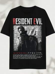 2026:  Requiem, Leon Kennedy T-Shirt, Horror Video Game Movie T-Shirt. Printed T-Shirt – Made Of Pure Cotton, Soft And Breathable, Suitable For Men And Women. It Is A Casual Shirt That Is Suitable For All Seasons And Serves As A Fashionable Souvenir. It Is Suitable For Daily Use, For Street Fashion Enthusiasts And For Music Lovers. - 黑色 - 查看 1