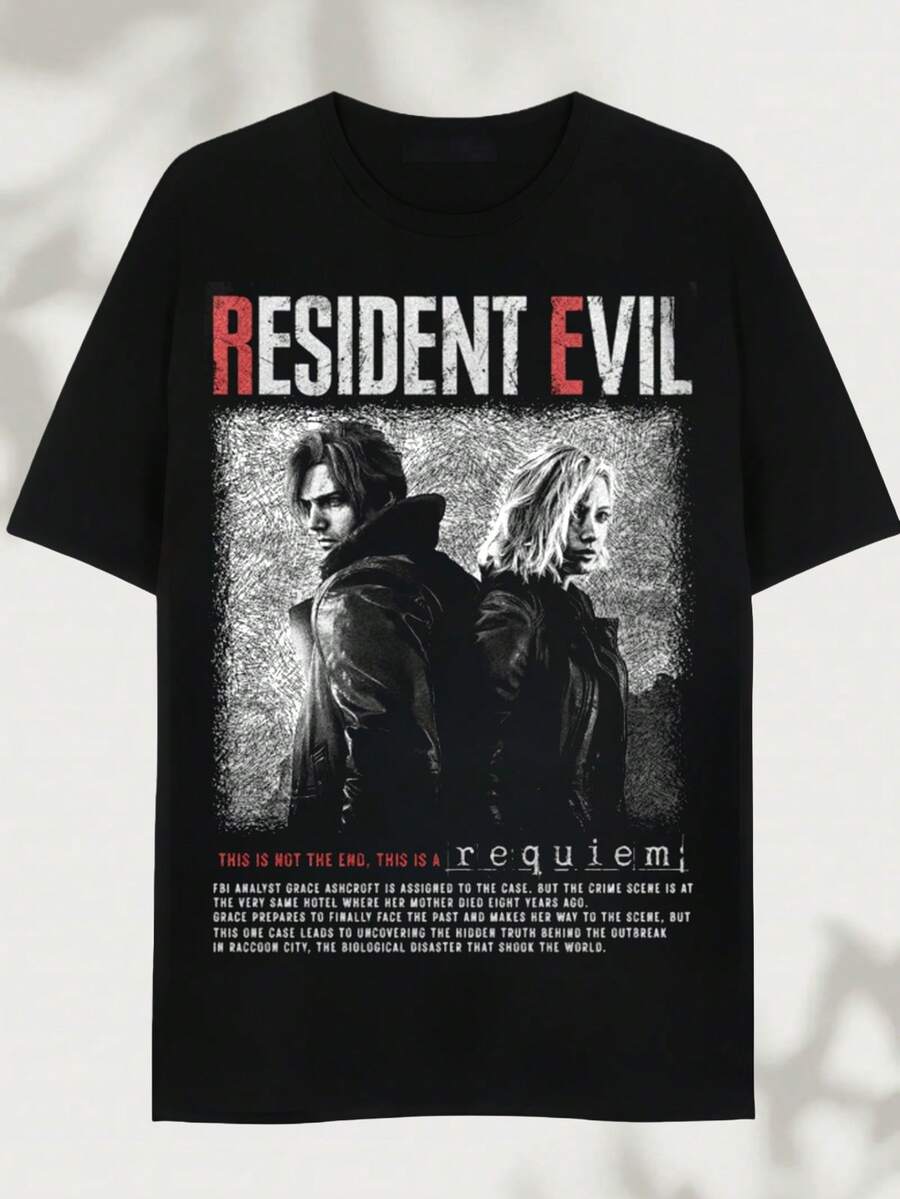 2026: Requiem, Leon Kennedy T-Shirt, Horror Video Game Movie T-Shirt. Printed T-Shirt – Made Of Pure Cotton, Soft And Breathable, Suitable For Men And Women. It Is A Casual Shirt That Is Suitable For All Seasons And Serves As A Fashionable Souvenir. It Is Suitable For Daily Use, For Street Fashion Enthusiasts And For Music Lovers. - 黑色 - 查看 1