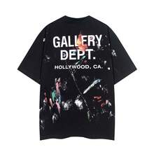 GALLERY Style Hand Painted Splatter Graffiti Print Short Sleeve T-Shirt For Men Women - Y2K Vintage Washed Graphic Tee With Distressed Artwork, High-Street Casual Summer Top - 黑色 - 查看 2