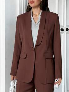 Maxi Lined Blazer, Open Dress Blazer With Pockets | Autumn & Winter - 咖啡棕 - 查看 3